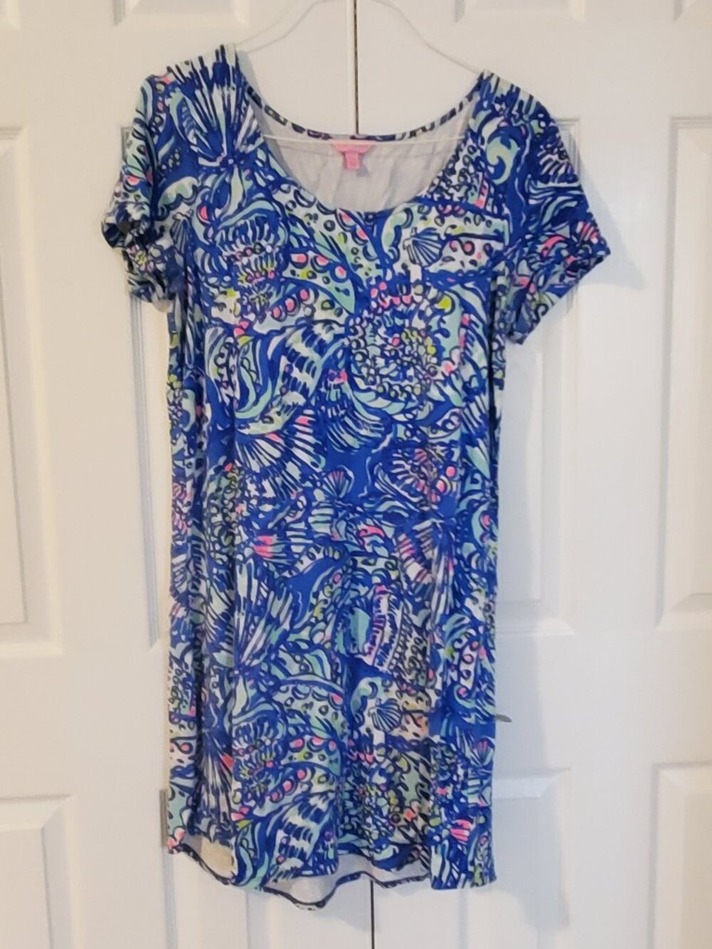 Lilly Pulitzer Tammy Dress Size L Brilliant Blue Ceviche 25244 French Terry Exc
